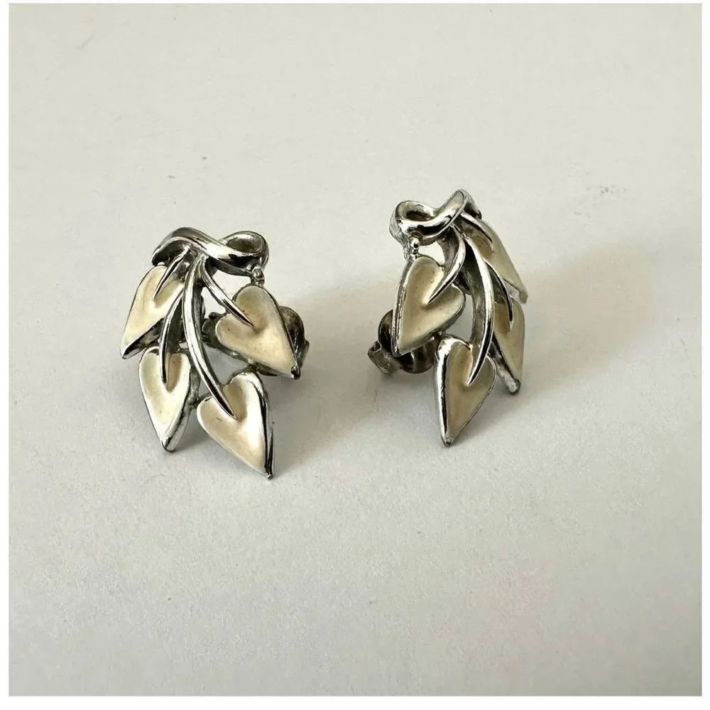 Vintage Coro enamel leaf clip on earrings